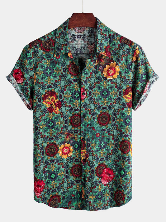 Vintage Floral Print Hawaiian Cotton Shirt