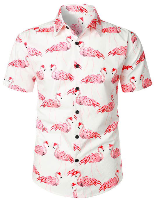 Flamingo Hawaiian Printed Short Sleeve Shirt