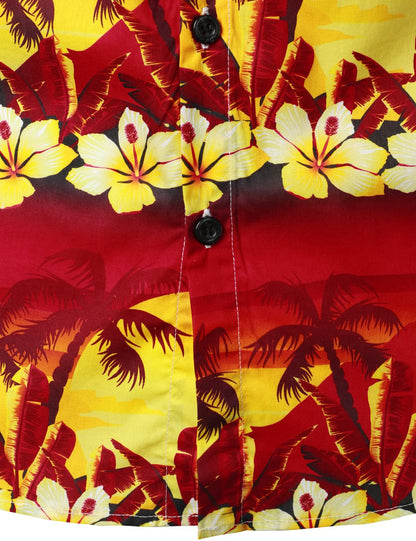 Flower And Tree Print Hawaiian Cotton Short Sleeve Shirt