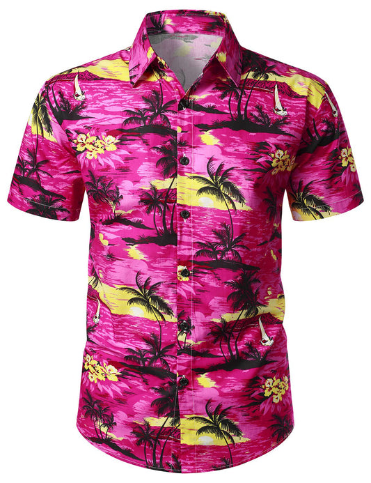 Tropical Island Print Short Sleeve Shirt