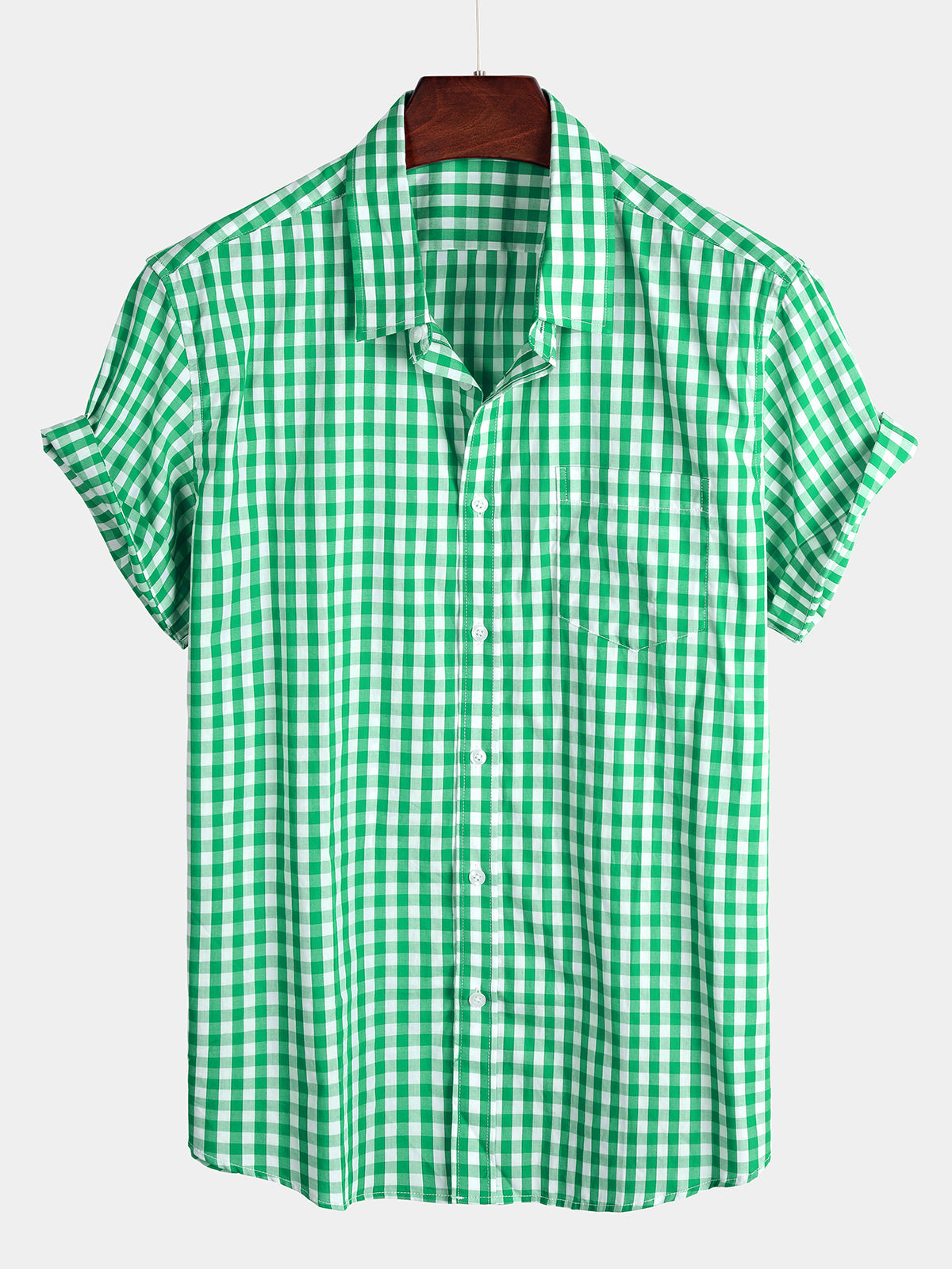 Cotton Solid Color Plaid Cotton Pocket Casual Shirt