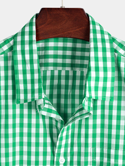 Cotton Solid Color Plaid Cotton Pocket Casual Shirt