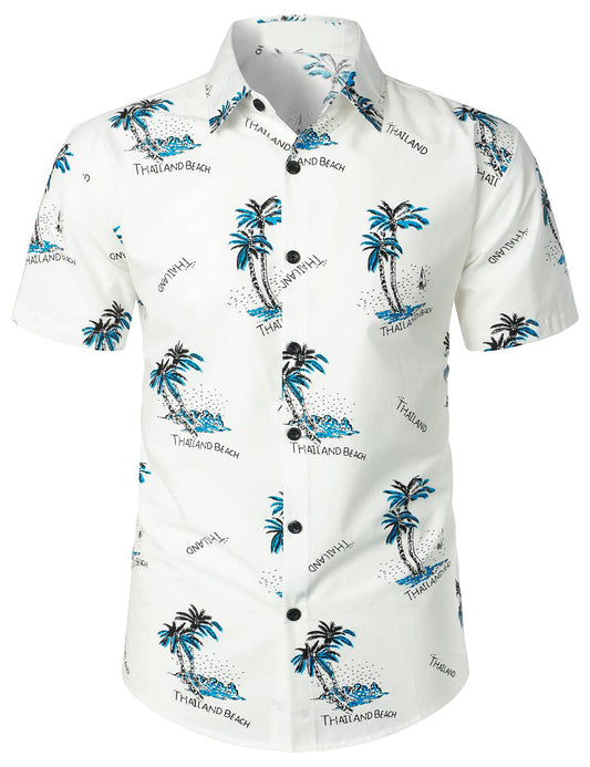 Hawaiian Tree Island Print Casual Short Sleeve Shirt