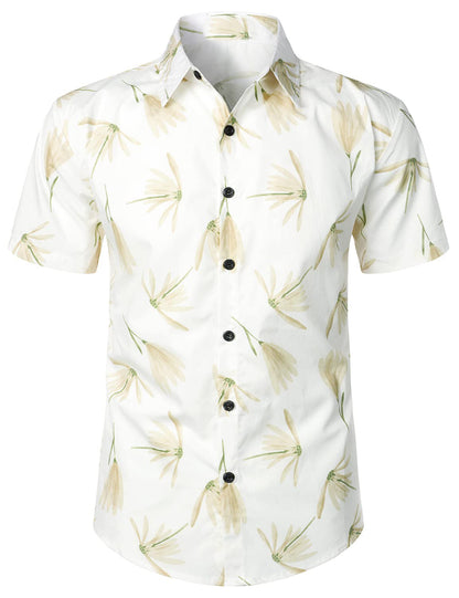 Cotton Floral Print Casual Short Sleeve Shirt