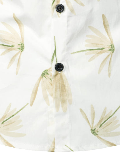 Cotton Floral Print Casual Short Sleeve Shirt