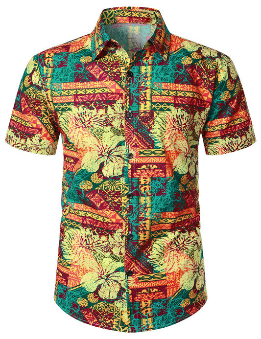 Button Up Short Sleeves Flower Printed Shirt